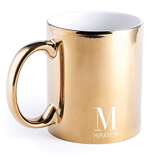 Image of Personalised Metallic Coffee Mug 350ml Ceramic Laser Engraved Tea Cup - Customised Birthday, Christmas, Wedding Gift Idea - Custom Name & Initial (Gold)