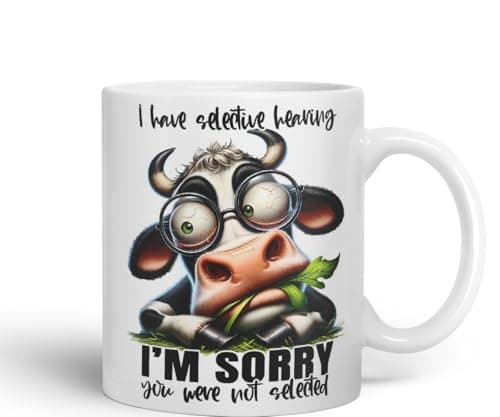 Image of Vixar Mug with I Have Selective Hearing – I’m Sorry You were Not Selected Coloured Ceramic Mug Cup 11oz Funny Sarcastic Gift (White)