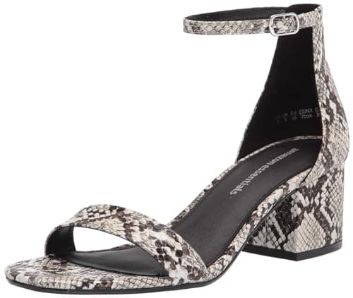 Image of Amazon Essentials Women's Two Strap Heeled Sandal, Black White Faux Snake Skin, 10 UK Wide