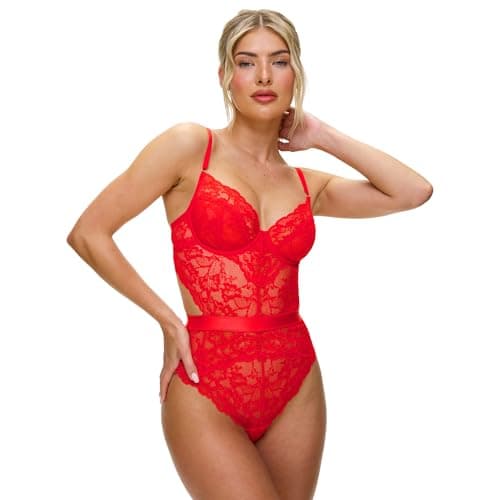 Image of Ann Summers Hold Me Tight Body Hourglass Shaping, Ladies Underwear with Brazilian Brief, Bodysuit with Cut-Out Back, & Underwired Cups - Genuine Womens Lingerie Red