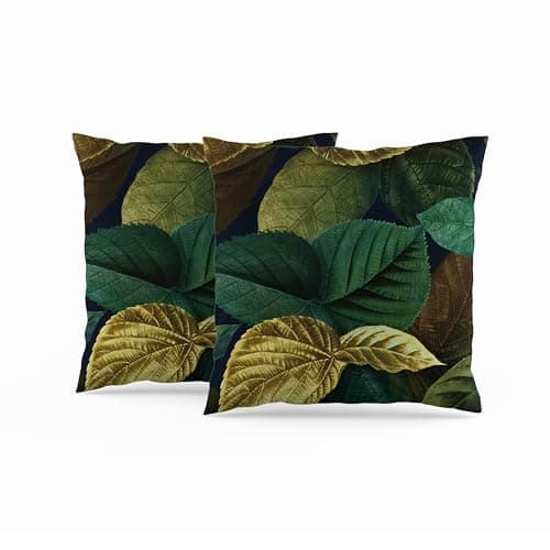Image of ggaimwf Set of 2 Cushion Cover Leaf Green Yellow Leaves Plant Theme Vintage Fine Linen Look Cushion Cover Throw Pillow Cases Square for Modern Living Room Bedroom Couch Outside Seat Office 45x45cm