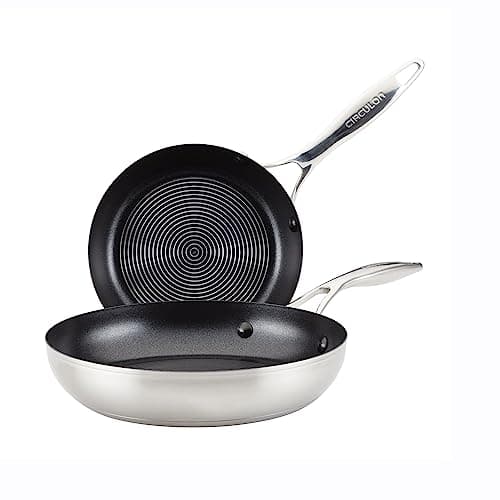 Image of Circulon SteelShield S-Series Stainless Steel Nonstick Frying Pan/Skillet Set, 8 Inch and 10.25 Inch, Silver