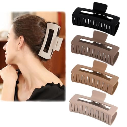 Image of 4 Pack Hair Clip for Thick Hair, 4.1 Inch Strong Hold Hair Claw Clip for Matte Hair Clips, Non-Slip Strong Jaw Claw Clips for Women Thick Thin Hair