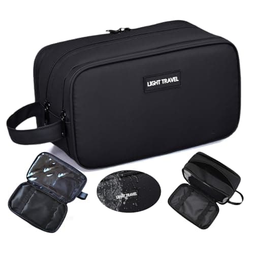 Image of Travel Toiletry Bag for Men, Medium PU Water-Resistant Wash Bag,Wet-Dry Separation Shower Shaving Organiser for Camping Gym Bathroom (Black)