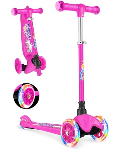 Image of BELEEV 3-Wheel Scooter for Kids Age 2-6, Scooter for Toddlers Girls Boys Children, Adjustable Height, Lean to Steer, Light Up Wheels, Extra-Wide Deck(CARTOON PINK)