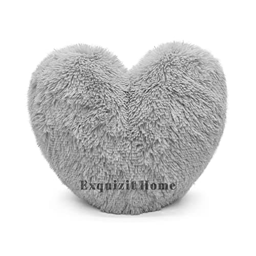 Image of Teddy Bear Cuddly Fleece Super Soft Heart Shape Fluffy Filled Cushion Warm & Cosy Home Decoration Gift For Loved One Valentine Day Heart Cushion Silver 38cm x 38cm Approximate