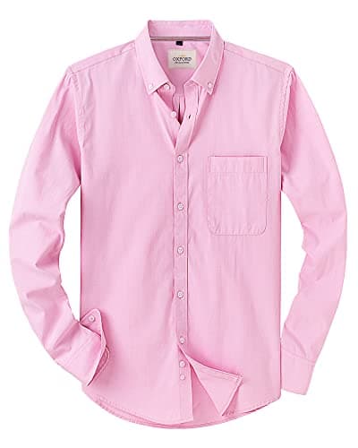 Image of J.VER Mens Shirts Long Sleeve Oxford Button Down Non Iron Business Smart Casual Work Formal Fashion Dress Shirt Pink XL