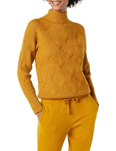 Image of Amazon Essentials Women's Soft Touch Cable Knit Funnel Neck Chunky Jumper, Tobacco Brown, S