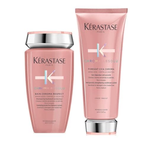 Image of Kérastase Chroma Absolu Shampoo and Conditioner Set, 2-Step Routine for Damaged and Colour-Treated Hair, Contains Colour Protectant Shampoo & Conditioner