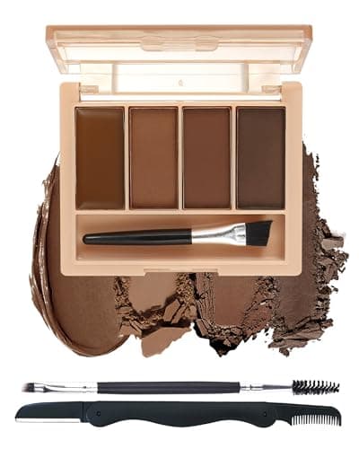 Image of Eyebrow Powder Makeup Kit, 4 Colors Waterproof Long-Lasting Eye Brow Powder, Cream Natural Eyebrow Filler Contour Palette, Professional Sculpt Full Eye Brow Gifts for Women with Brush & Razor-Set 03#