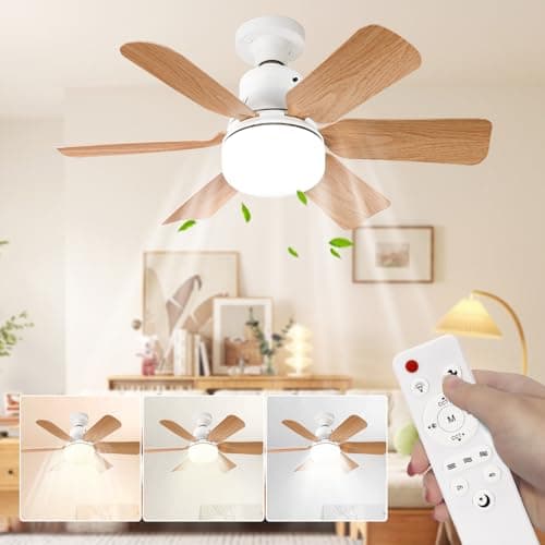 Image of Ceiling Fans with Lights and Remote,20 Inches,Wood Grain,3-Speeds,Stepless Brightness & Color Temperature Adjustment,Fan Lights Ceiling for Bedroom,Balcony,Corridor,Living Room( for E27 Lamp Holder)
