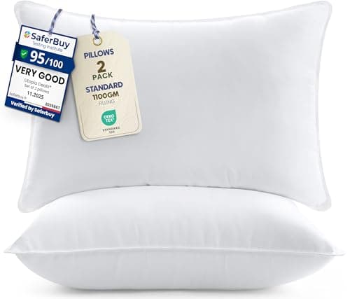 Image of Utopia Bedding Pillows 2 Pack, (UK Standard, White) Hotel Quality Luxury Bed Pillow for Back, Stomach or Side Sleepers