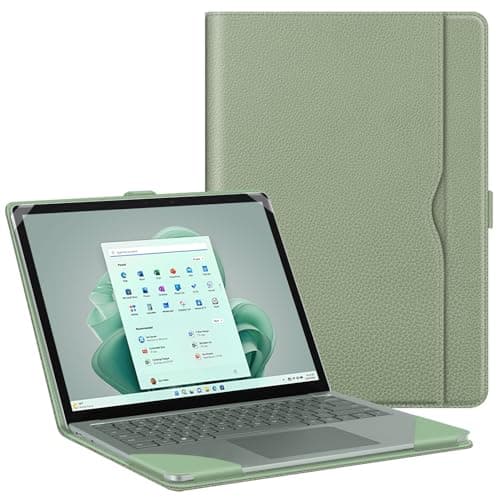 Image of FINTIE Sleeve Case for 13.5 Inch Microsoft Surface Laptop 5/4/3/2 (Model: 1951/1868/1958/1950/1867/1769), Premium PU Leather Protective Folio Book Cover with Large Pocket, Sage
