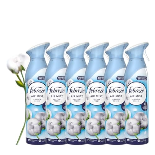 Image of Febreze Air Mist Spray COTTON FRESH – 6 × 185 ml | OdourClear Technology | Light Crisp Cotton Room Spray | Eliminates Odours, Not Just Masks Them