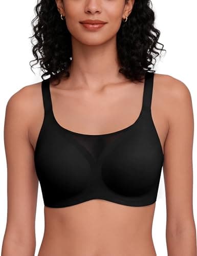Image of Bresdk Bras for Women Non Wired Seamless Jelly Push Up Bra T Shirt Padded Comfort Wireless V Neck with Mesh Everyday Bralettes Black M