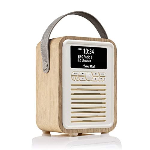Image of Retro Mini Portable Dab Radio Mains Powered - Digital Dab Radio Alarm Clock - Rechargeable Bluetooth Radio Battery Powered with Aux - Bedside FM, Dab+ Radios with Dual Alarms Battery Operated - Oak