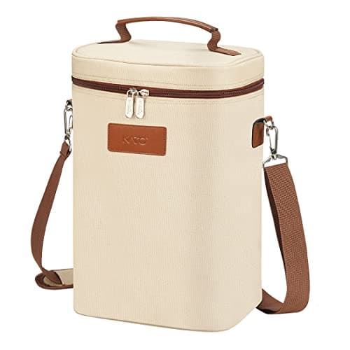 Image of Kato Tirrinia Insulated Wine Cooler Bag - 4 Bottle Travel Padded Wine Carrier Tote Bag for Picnic Beach and Camping, Wine Lover Gift, Beige