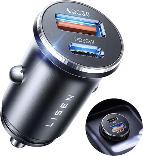 Image of LISEN Car Charger Fast Charge 69W Cigarette Lighter USB Charger [All Metal & Smallest] Car Van BMW Accessories Interior, 12V Car USB C Adapter Socket Gadget for iPhone 17 15 16 samsung s26 iPad Kindle