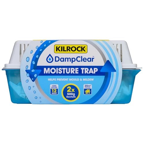 Image of Kilrock Damp Clear Moisture Trap - 2X 500g Sachets - Long Lasting up to 12 Weeks - Helps to Prevent Mould & Mildew Build-up in Caravans, Garages, Boats, Kitchen, Bathroom, Wardrobes and Cupboards