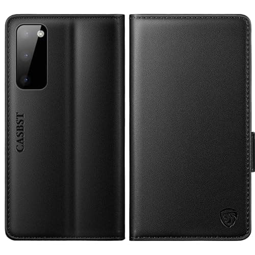 Image of CASBST for Samsung Galaxy S20 Case, Kickstand Flip Leather Wallet Book Case with Card Slots Shockproof Magnetic Closure Protective Phone Case Cover Compatible with Samsung S20 - Black