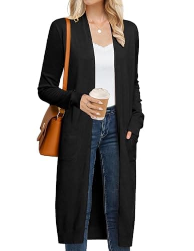 Image of GRACE KARIN Women Solid Color Solid Fine Knitted Long Cardigans Sweater Long Sleeve V Neck Knitwear M Black