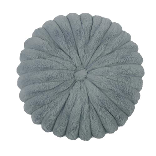 Image of Fouriding Round Throw Pillow Faux Rabbit Fur Chair Pad Seat Cushion Pumpkin Pillow Cushion Decorative Throw Pillow for Living Room Couch Bed (Grey)