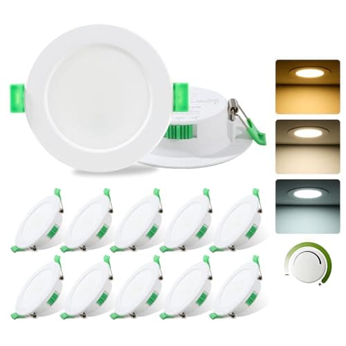 Image of Rravdst LED Downlights for Ceiling Dimmable, 7W LED Downlights Ceiling Ultra Slim Cut Φ75-85MM, 3000K/4000K/6500K Adjustable IP44 Spot Light for Kitchen, Bathroom, Living Room, 12 Pack