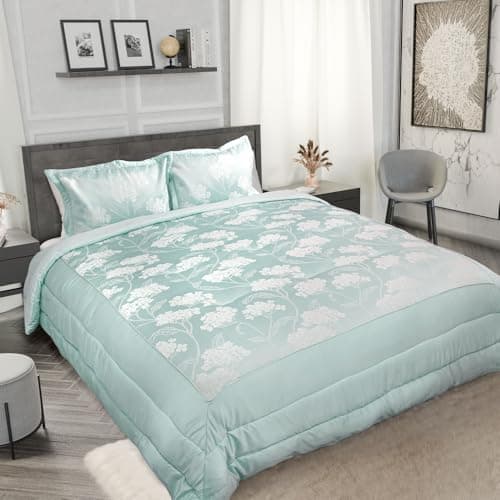 Image of Emma Barclay Blossom - Embellished Jacquard Quilted Bedspread Set in Duck Egg - To Fit Double/King