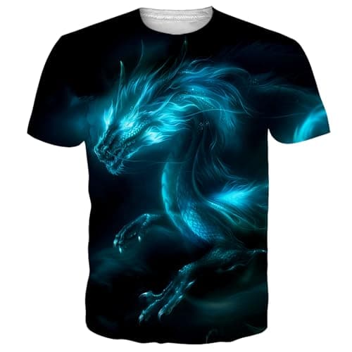 Image of Goodstoworld Mens T Shirt Blue Dragon Funny Cool 3D Graphic Print T-Shirts Womens Tee Shirt Vintage Custom Funky Boys Gifts, XXL