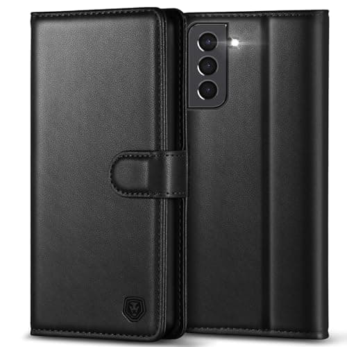 Image of Kuafcase for Samsung S21 Case, 4 Card Slots Magnetic Closure Kickstand Shockproof Protective Phone Case for Samsung Galaxy S21 - Black