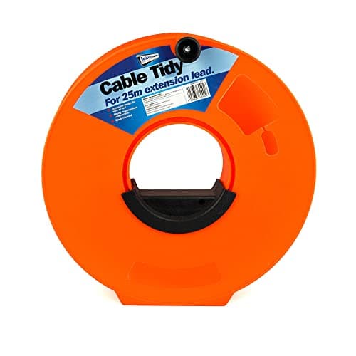 Image of Leisurewize - Heavy Duty 25m Cable Reel Tidy with Handle | Cable Management | 230v Caravan Mains Organiser | Neon Orange | Durable Construction | Rope String Light Caravan Cable Storage LWACC3