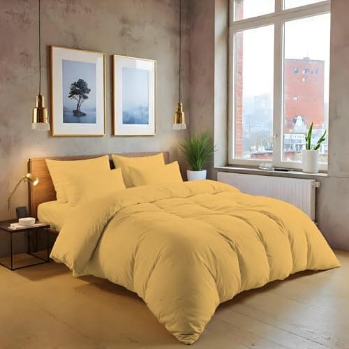 Image of MistyMorning Plain Duvet Cover sets, Soft & Premium quality Bedding & Linen, Egyptian Cotton with 200 Thread Count. (Ochre/Yellow, Double)