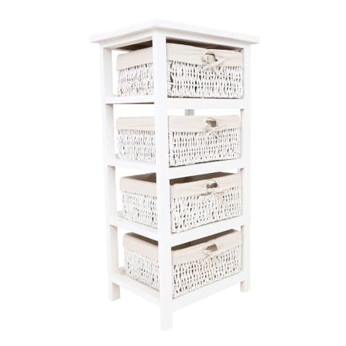 Image of Premier Housewares Wooden Storage Unit with 4 Maize Baskets, White, 82 x 40 x 32 cm