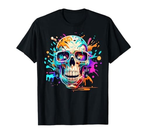 Image of Skull Paint Splash Paint Splatter Drip Teen Boy T-Shirt