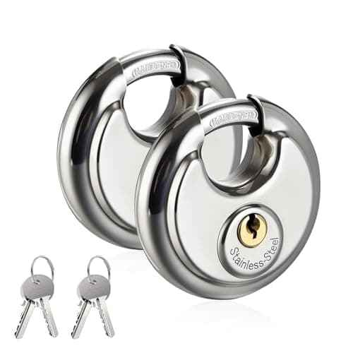 Image of 2 PCS Disc Padlock Round 70mm, Stainless Steel Padlocks with 4 Keys Heavy Duty Pad Lock with 9.3mm Shackle Weatherproof for Shed Gate Fence Garage Container