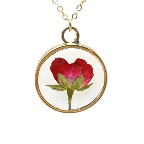 Image of Cairui Design Red Rose Flowers Natural Rosa Pendant 18k Gold Plated Necklace for Women Handmade Love Romantic