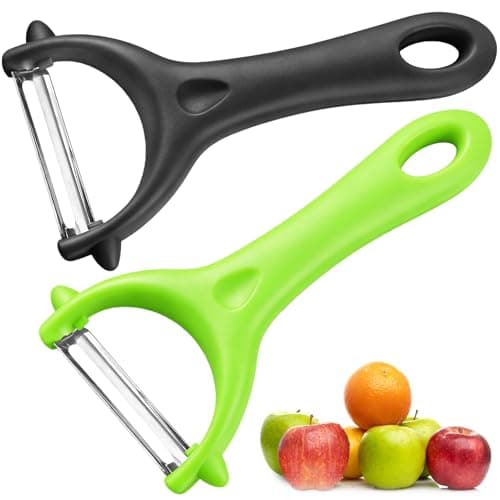 Image of Potato Peeler Set - 2 Y-Shape Vegetable Peelers in Black & Green with Ergonomic Non-Slip Handle & Sharp Blade for Fruit Carrot Eggplant Cucumber