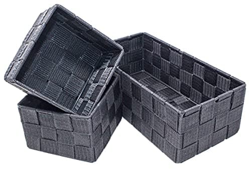 Image of Storage Baskets, 3 Pack, Grey, Storage Baskets Sets, Woven Boxes for Home, Kitchens, Offices, Cupboards, Bathrooms, Shelves, Boxes