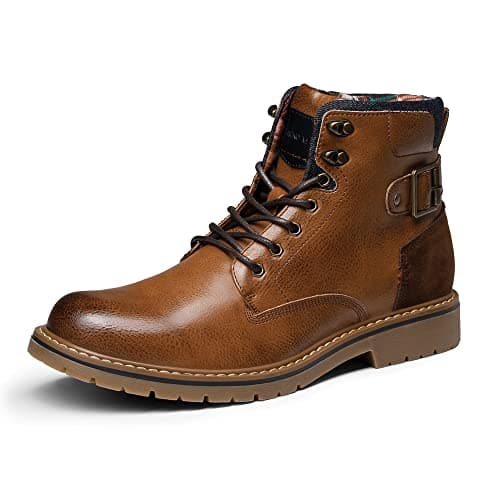 Image of Bruno Marc Men's Work & Motorcycle Boots, Classic Riding Hiking Walking Short Ankle Lace Up Shoes for Boy,Size 10,Brown,SBBO2215M-E