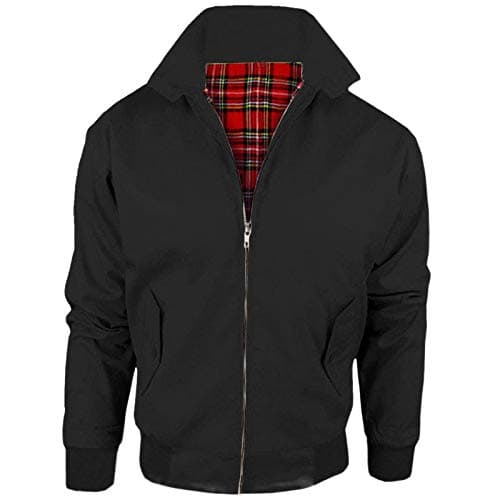 Image of Stylo Online Mens Vintage Harrington Jacket Adults Unisex Boys Ladies Womens Classic Retro Scooter 1970's Bomber Mod Skin Tartan Lining Coat Top Size XS-5XL - Black 3XL