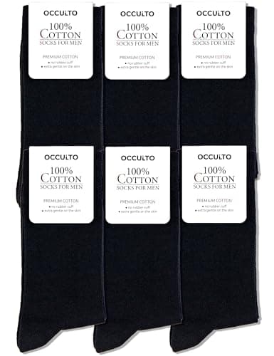 Image of Occulto men 100% cotton socks pack of 6 (model: Roland) Black 6-8