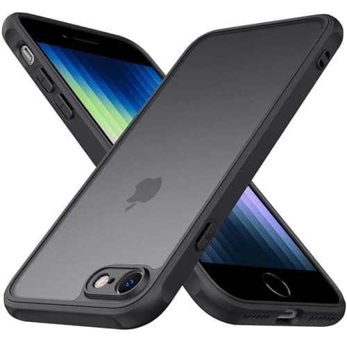 Image of Mugust Matte Case for iPhone SE 3/2/iPhone 8/7, Shockproof Military Grade Drop Protection, Frosted Translucent Back IPhone Cover, Anti-Fingerprint for IPhone SE 3/2/iPhone 8/7(Black)
