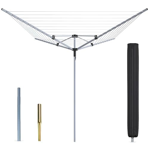 Image of Trend Maker Rotary Washing Line 40M / 50M / 60M – Heavy Duty 4 Arm Rotary Washing Line with Metal Ground Spike & Cover | Clothes Lines for Outside, Outdoor Clothes Dryer Rotary Whirligig