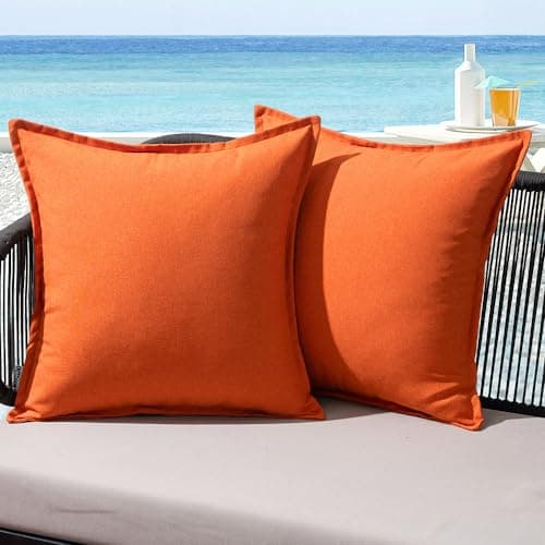 Image of MIULEE Outdoor Cushions Waterproof Faux Linen Decorative Outside Cushion Covers Water Resistant for Garden Sofa Livingroom Chair Bedroom Tent Park Patio 45x45cm Set of 2 Orange