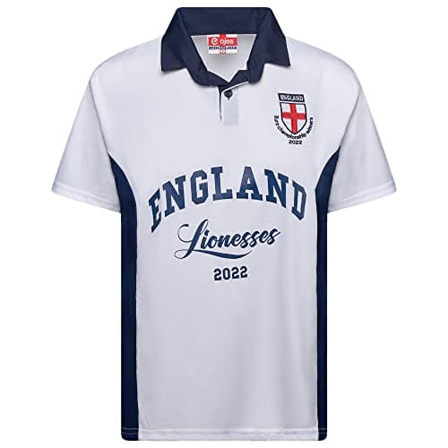 Image of New Model UK Ladies England Football Euro Champions Half Sleeve T-Shirt | Button Down Collar Neck Style | Embroidered Logo | S to XXL (White, XXL)