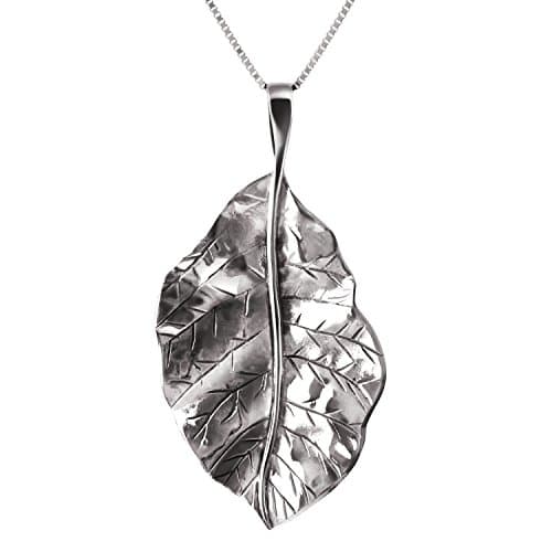 Image of Franki Baker Solid 925 Sterling Silver Leaf Pendant Necklace on Silver Chain, Length: 50cms, Pendant Length: 5cm, Weight 9.4gms