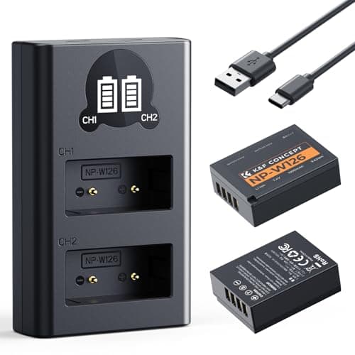 Image of K&F CONCEPT 2-Pack NP-W126 NP-W126S Battery and Charger Set, Compatible with Fujifilm X100VI, XM5, XT30 II, XT30, XT30 III, X100V, XS10, X-T3, XT20, XE4, X-E3, A5, 1300mAh