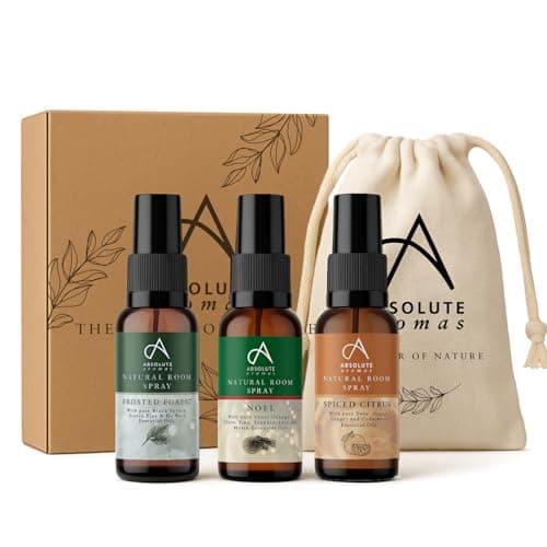 Image of Absolute Aromas Festive Room Spray Gift Set 3 x 30ml - Contains Noel, Frosted Forest and Spiced Citrus - Natural Essential Oil Christmas Room Sprays - Home Fragrance Gift for Her or Him