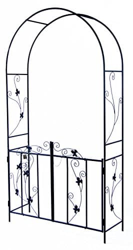 Image of Woodside Decorative Metal Garden Arch With Gate Outdoor Climbing Plants Archway, 214 x 110cm