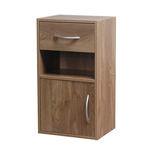 Image of URBNLIVING 1 Door 1 Drawer Wooden Bedroom Bedside Cabinet Shelf Nightstand Side Table Unit (Oak)